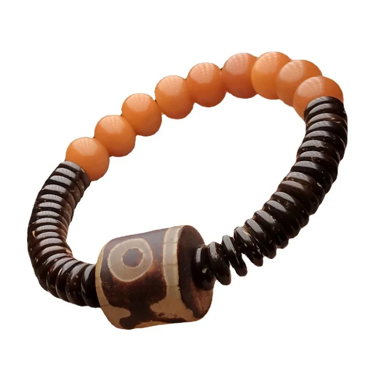 

Weathered Bodhi Root , Tibetan- Datura Bead Coconut Shell Bracelet, Vintage Ethnic Style