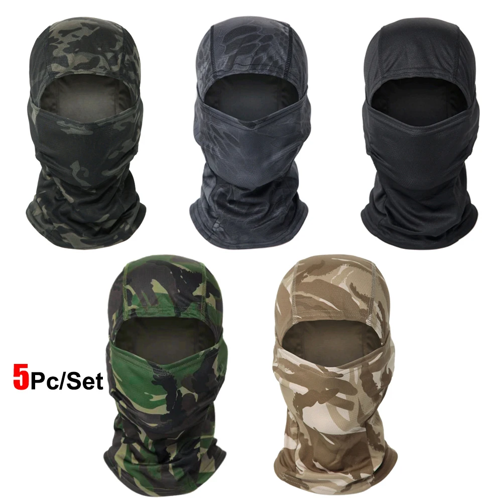 5 Stks/set Camouflage Bivakmuts Fietsen Full Face Masker Multi Functionele Sjaal Hoofddoek Motorfiets Skiën Helm Voering
