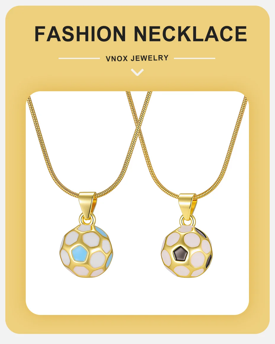Vnox Vergoldete Herz-Fußball-Anhänger-Halskette für Frauen, Trendiger Bunter Emaille-Sportanhänger, Geschenke für Fußballfans, Schmuck – Detail 7
