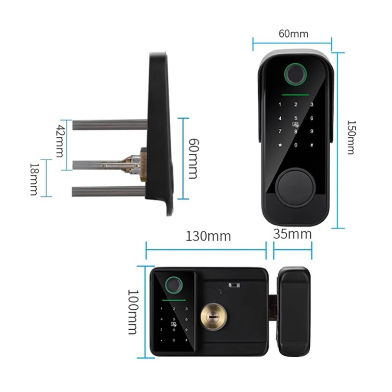 EGFirtor Waterproof Metal Connecting Rod Type Integrated Electronic Tuya TTlock Double Fingerprint Door Lock Reverse Lock Access