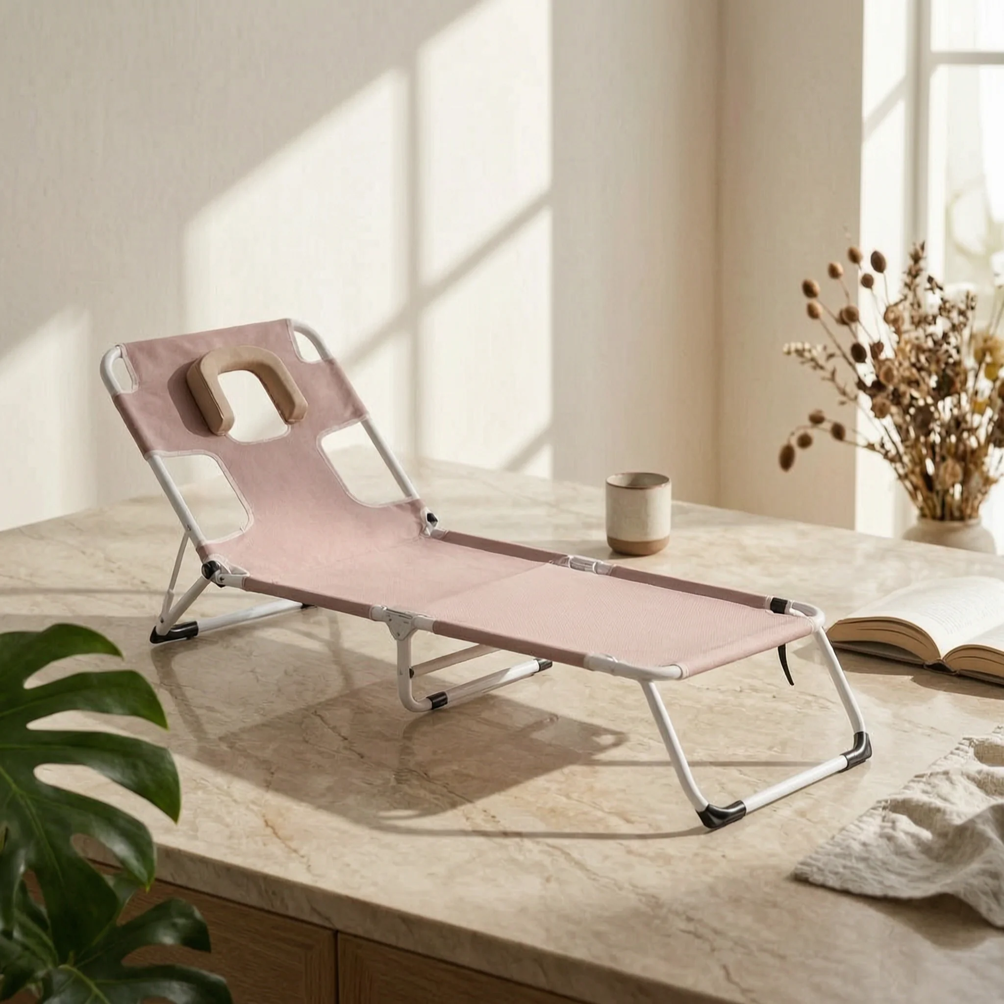 Folding Sunbed Foldable Reclining Chair with Face Hole Reclining Lounger Padded Folding Lounge Chair Compact for Sunbathers
