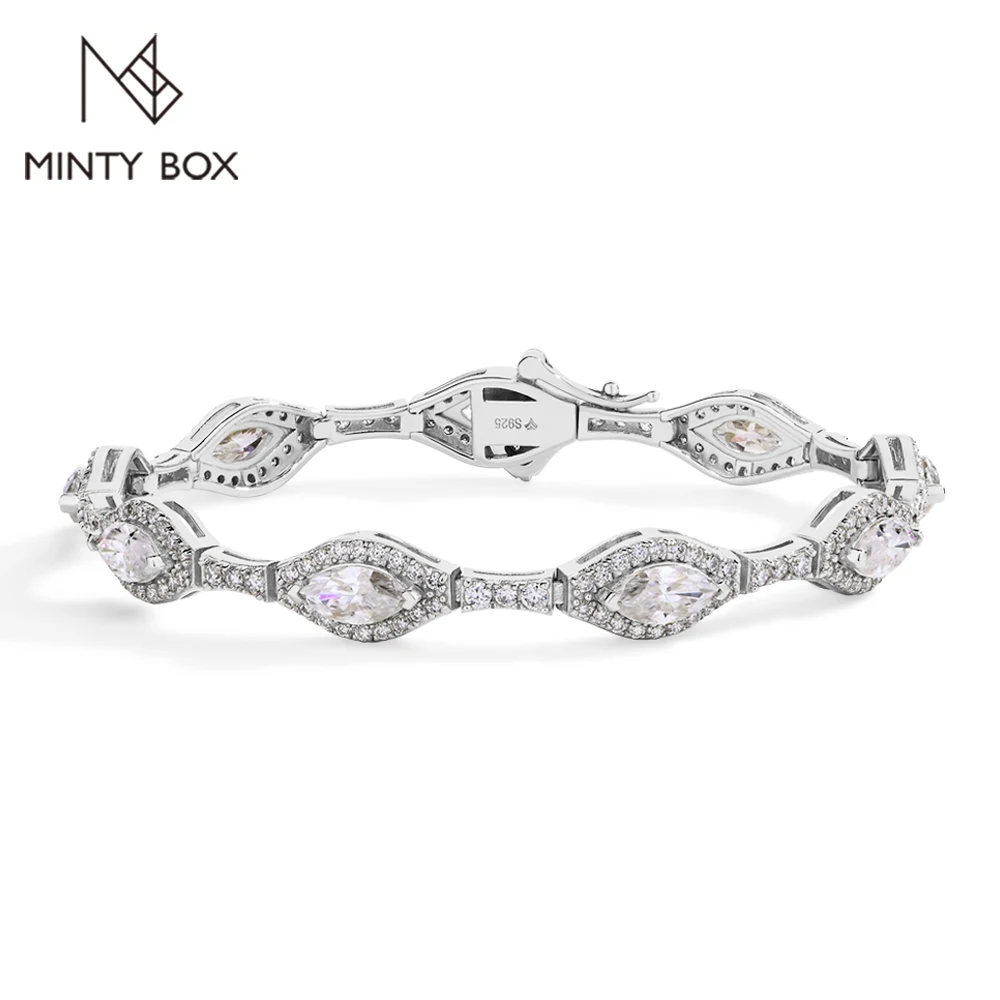 

MINTYBOX S925 Sterling Silver Marquise D VVS1 Lab Diamond Bracelets Full Moissanite for Women 18k Gold Plated Engagement Jewelry