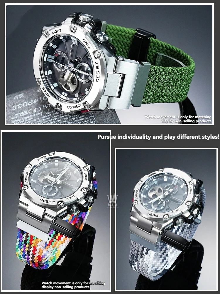 Correa de reloj de nailon para Casio G-Shock GST-210/W 120 L/S 130 L/S310 GST-B100 W 300/400G |   Accesorios para relojes con muescas para hombre