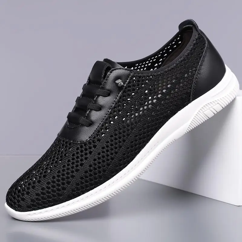 

Новые дизайнерские сетчатые кроссовки для мужчин, однотонные, дышащие, без шнурков, повседневные, модные, легкие летние мужские туфли