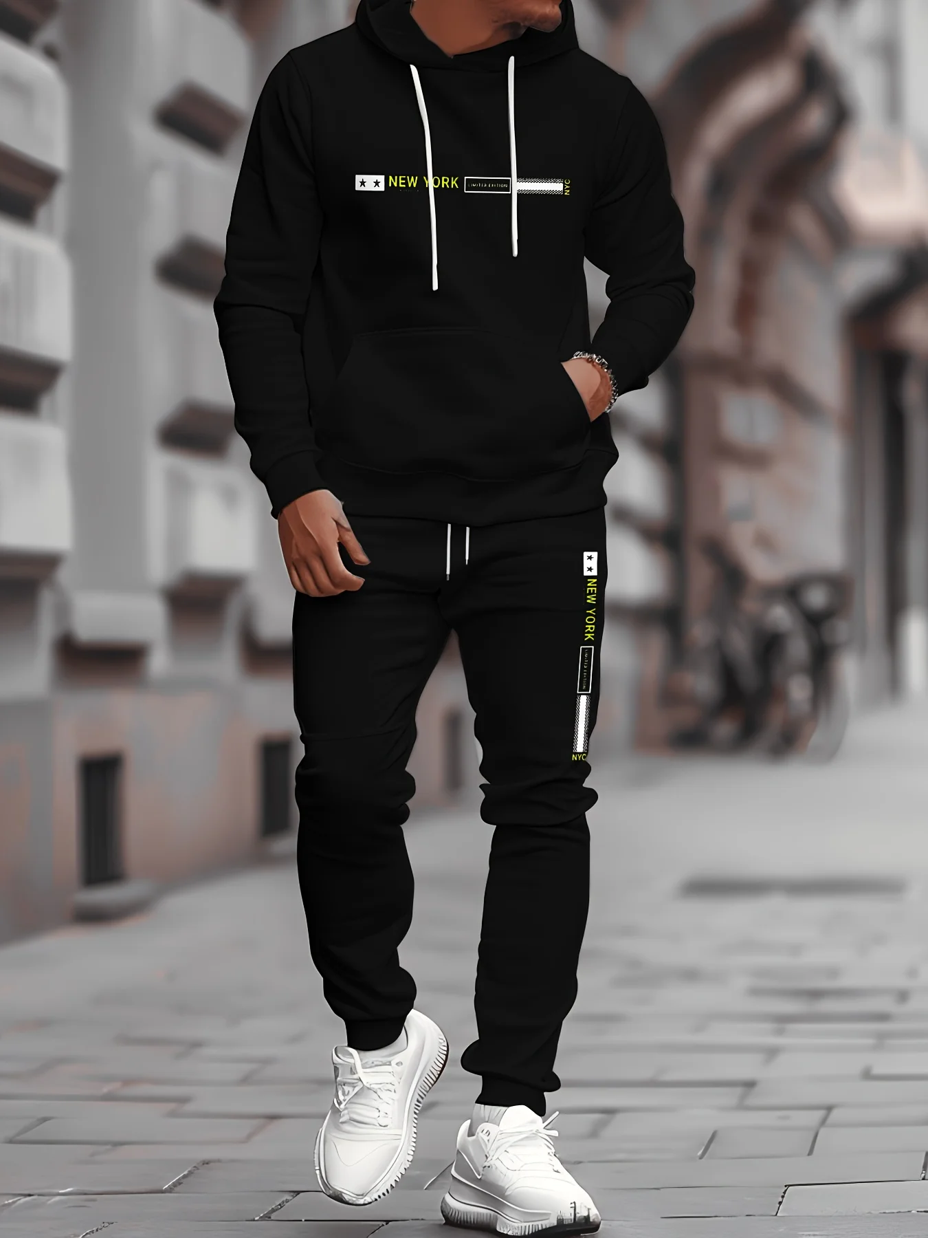 Men's Trendy Wind Cap Sports Outfit! "Printed Style is Extremely Trendy. New Men's Sports Two-Piece Set" Hoodie + Jogging pants