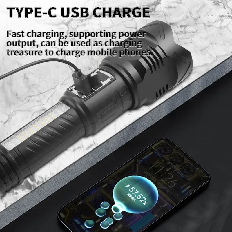 30W white laser strong light long-distance ABS flashlight supports outdoor lighting output with red and blue light flashlights