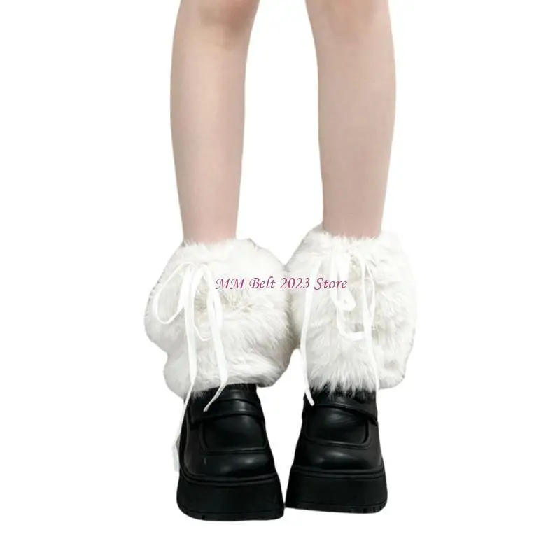 

49ME Faux Furs Leg Warmer,Warm Winter Fuzzy Leg Warmer Boot Cuffs Cover for Womens