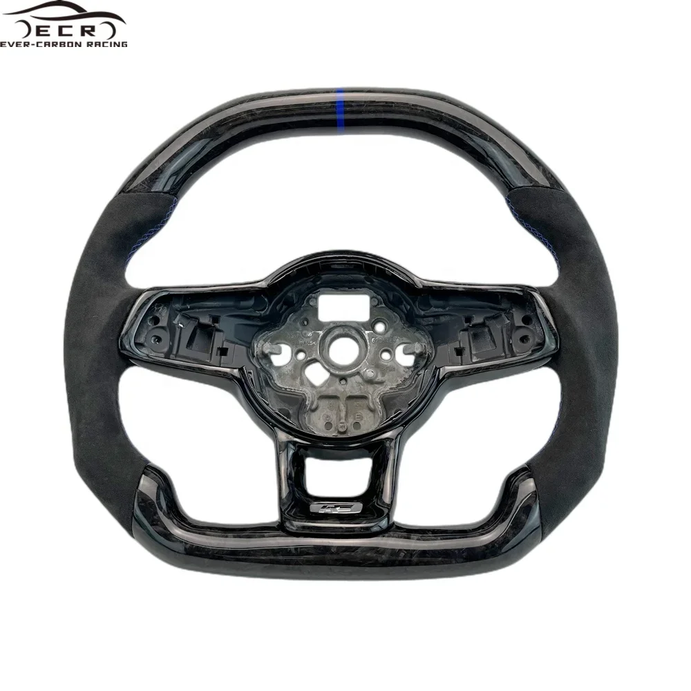 Ever-Carbon Racing ECR Personal Tailor Suede Leather Flat Bottom Car Steering Wheel for MK7 R Carbonfiber Steering Wheel