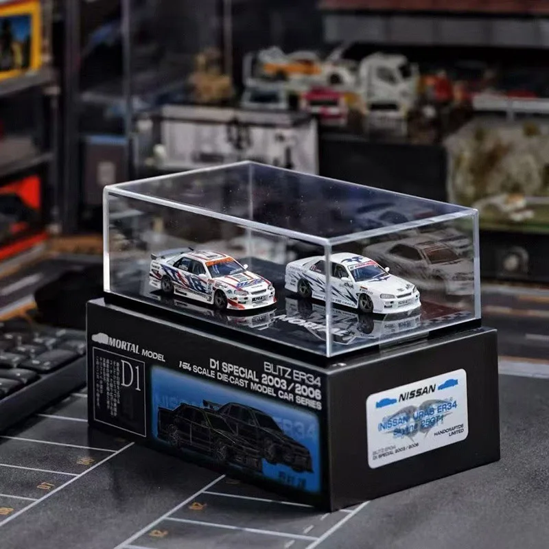 

Spot Goods Mortal 1:64 Modified Retro Nissan ER34D1GP Painted BLITZ-ER34 Metal Model Gift Box Set