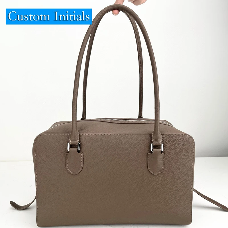 

Custom Initials Genuine Leather Boston Bags For Women Luxury Designer Handbags And Purses 2025 New In Cowhide Underarm Shoulder
