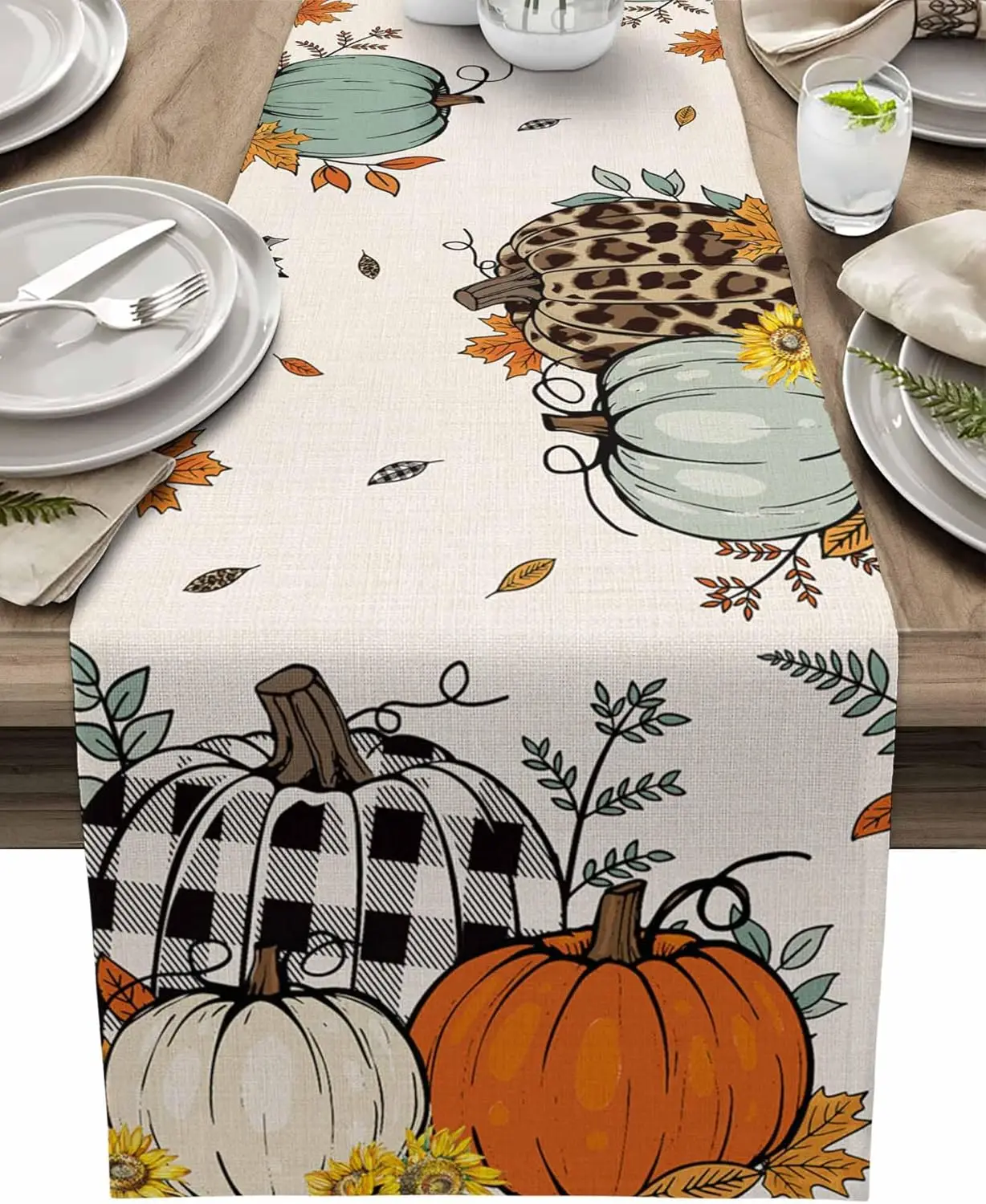 

Thanksgiving Pumpkin Maple Leaves Sunflower Linen Table Runners Holiday Party Decorations Farmhouse Home Dining Table Runners