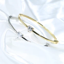 Minimalism Geometric Bangles for Women Heart Marquise Drop Rectangle Cubic Zircon Gold Silver Color Fashion Jewelry for Party