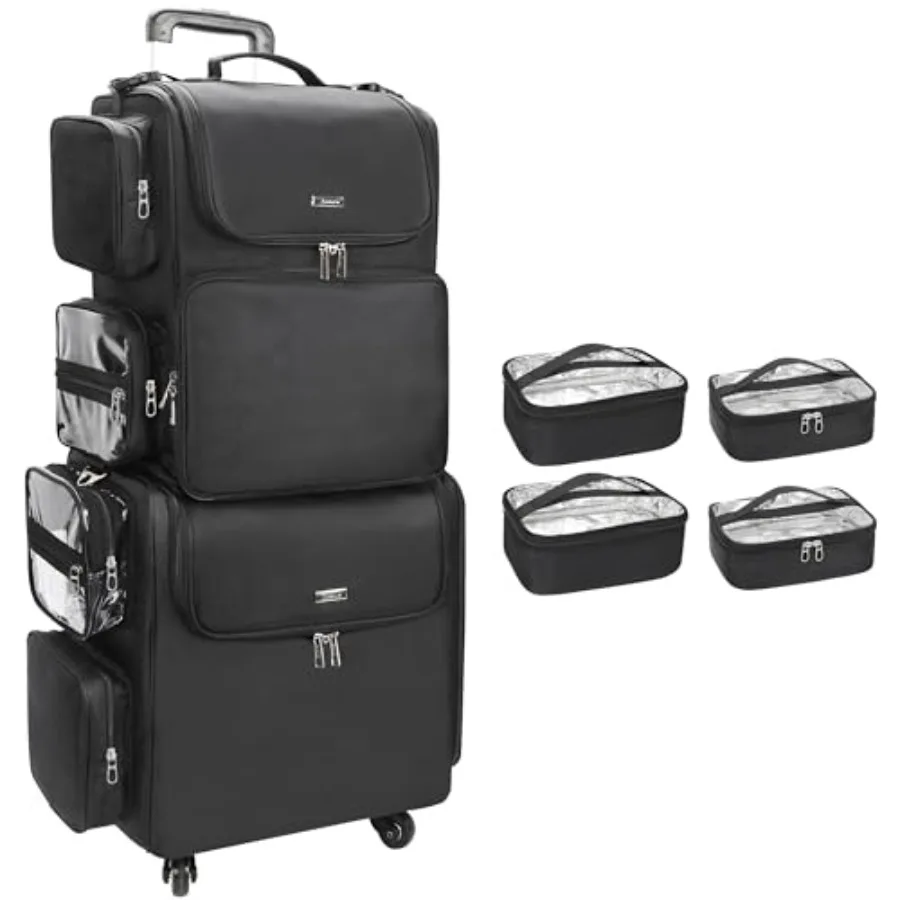 

Кейс-тележка для визажиста и парикмахера на 4 колесах с термоизоляцией, полным набором регулируемых разделителей, для инструментов для волос и косметики