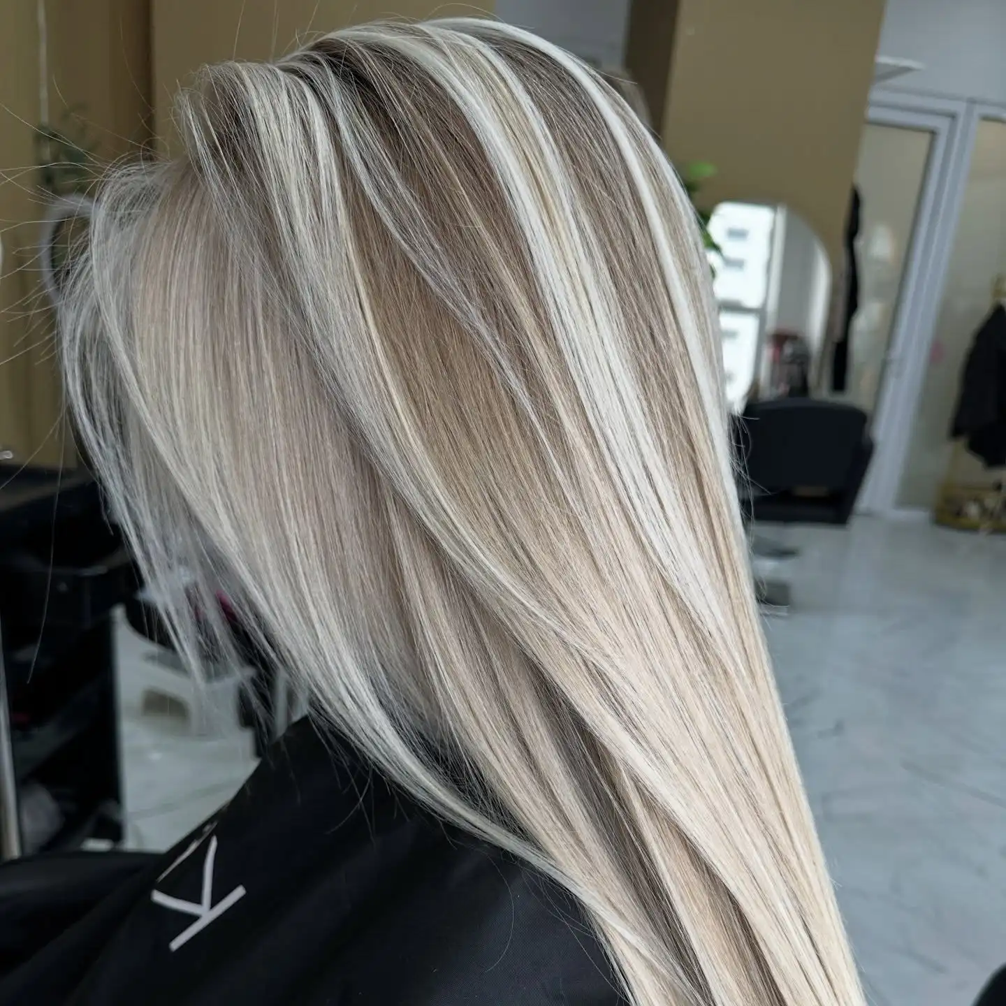 

Long Straight Wig Ombre Ash Platinum Blonde Wig Transparent Lace Front Wig Balayage Highlights 13x4 28" Silky Synthetic Fiber