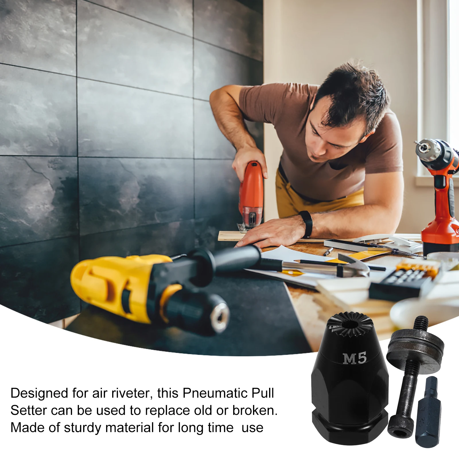 1Set Pneumatico Pull Setter Rivetto Dado Testa di Montaggio Rivetto Dado Trapano Adattatore Aria Rivettatura Kit Pneumatico Pull Setter