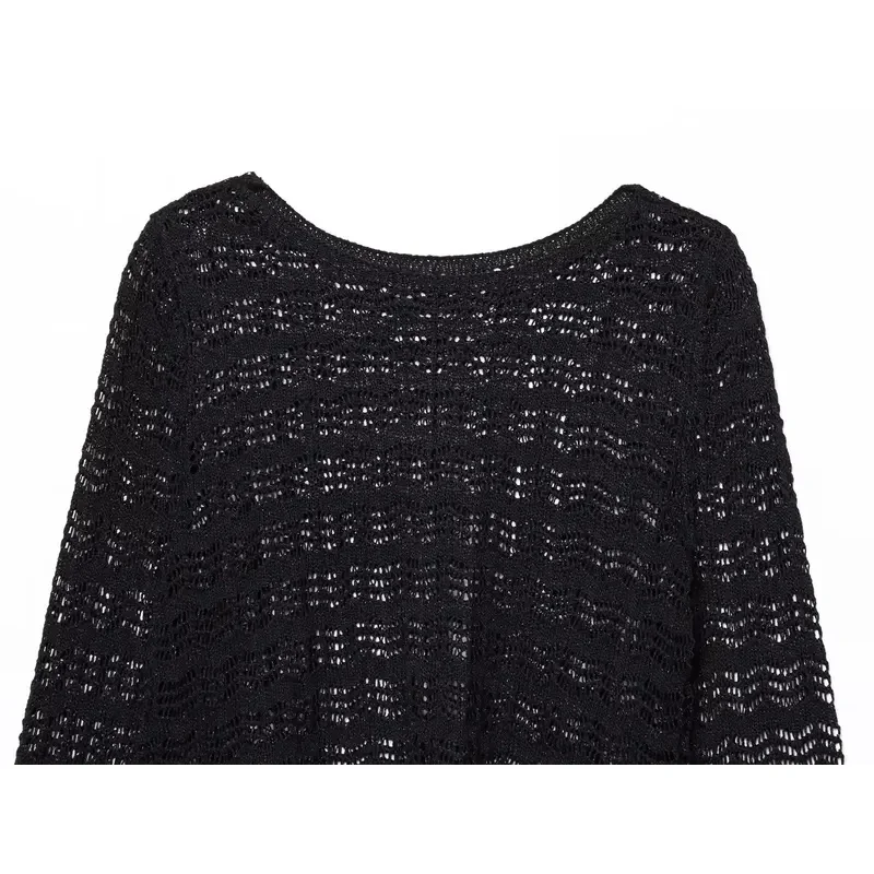 

Women's Vintage O-Neck Long Sleeve Hollow out Knitted Sweater Casual Loose Fit Solid Color Fashion Spring 2025