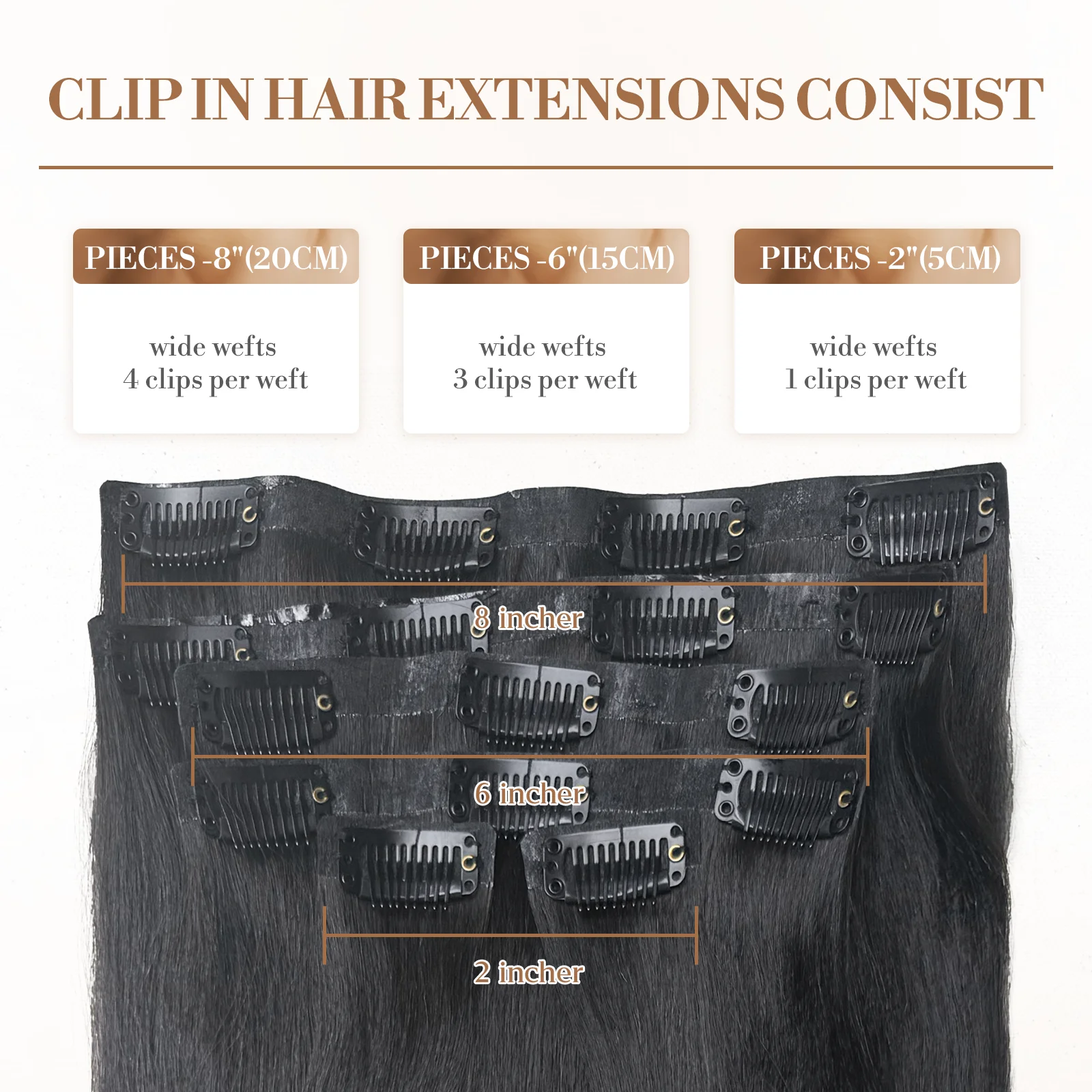 Raw Unprocessed 110g 6Pcs/Set Seamless PU Clips in #1B Natural Color Human Hair Extensions PU Weft Invisible Yaki Straight Hair