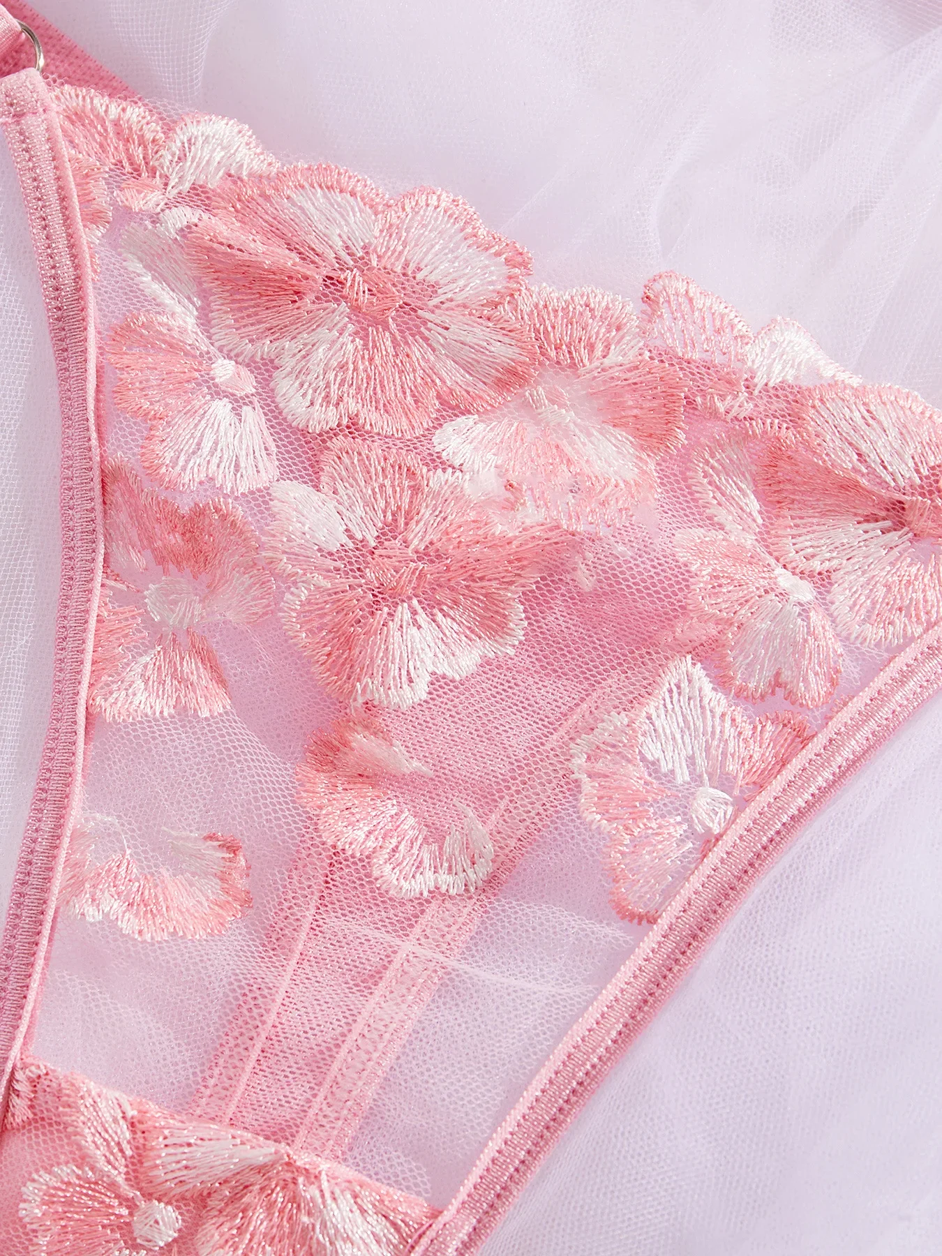 Sexy Pink Lace Lingerie Set Women\'s Mesh Exotic Apparel Suit Female Solid Flower Embroidery Ropa Interior Transparent Para Mujer