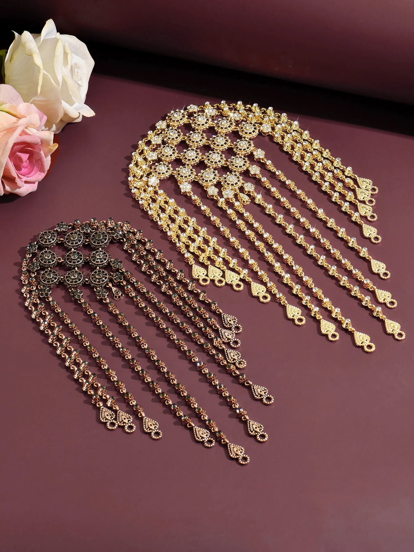 

Этнический головной убор с кисточками, украшенный бриллиантами, позолоченный, в ближневосточном стиле, свадебный аксессуар для волос невесты для банкета