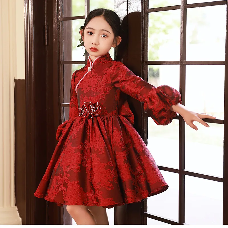 Chinese Style Girls New Year Princess Ball Gown Children Elegant Evening Birthday Party Performance Dress y1135