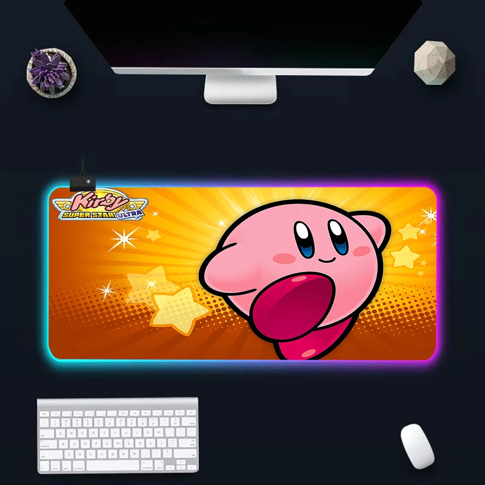 Game Pink Star K-kirbys RGB Pc Gamer Keyboard Mouse Pad Mousepad LED Glowing Mouse Mats Rubber Gaming Computer Mausepad