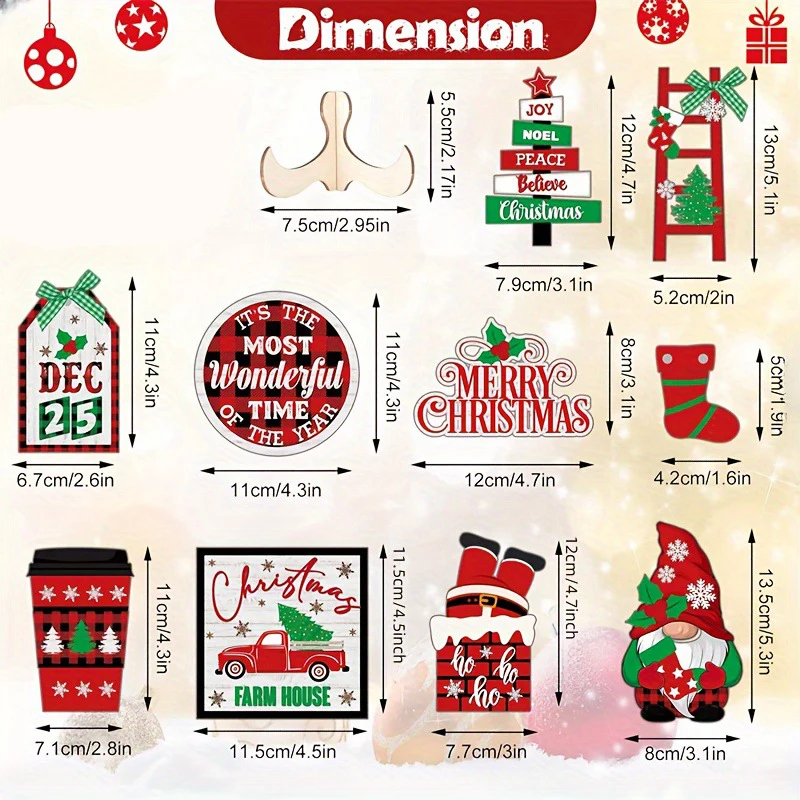 14 Uds. Decoración navideña de bandeja escalonada, medias navideñas, camión Gnomo, carteles de madera de Feliz Navidad, decoraciones de mesa navideñas