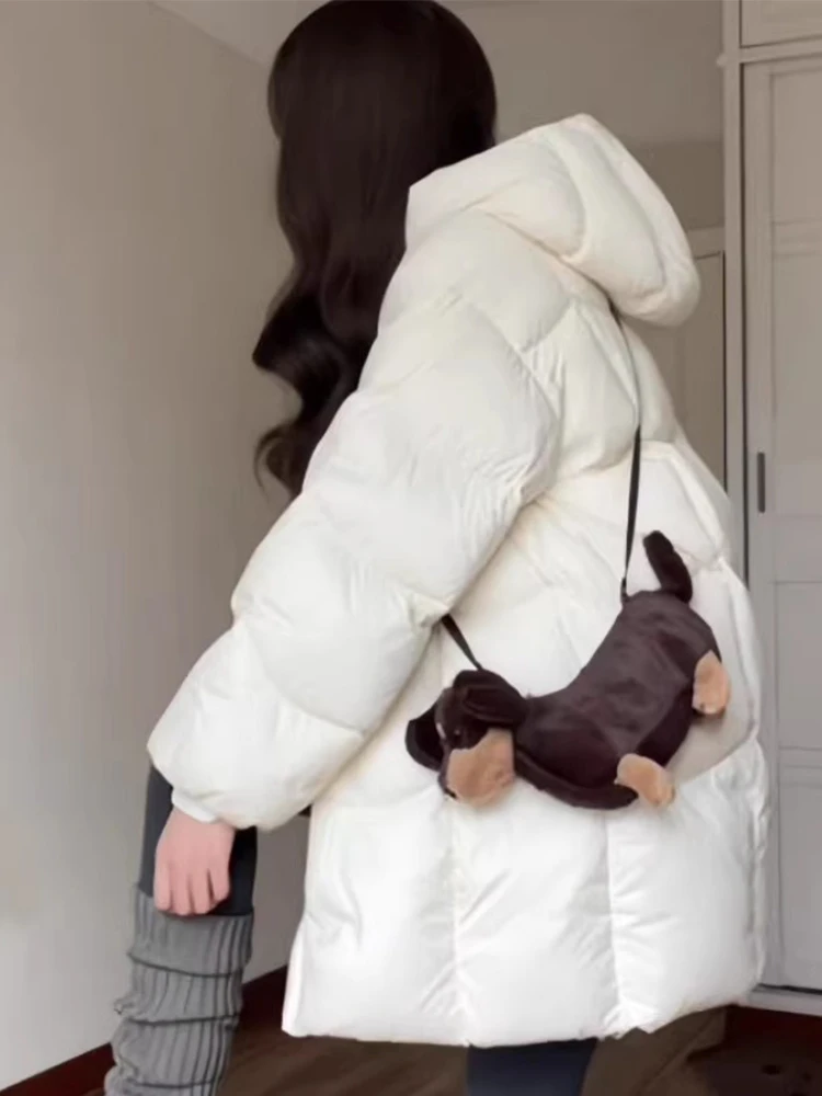 

Loose Fit Women's Mid-Length down Cotton Jacket Puffy Cloud Style Lazy Korean Style Coat Warm Thickened Long Sleeve Zipper