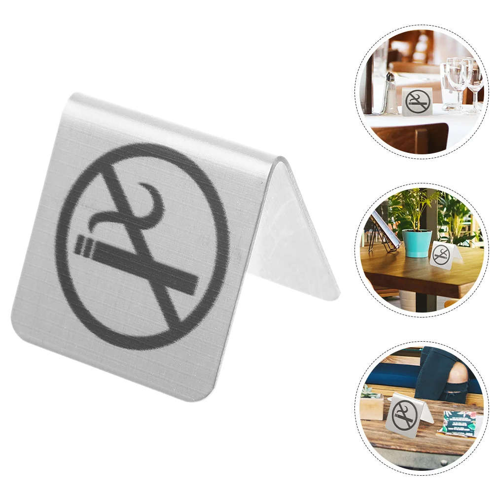 

3pcs Stainless Steel No Smoking Sign Table Top Double Sided Metal Indicator For Business Home Hotel Restaurant Use