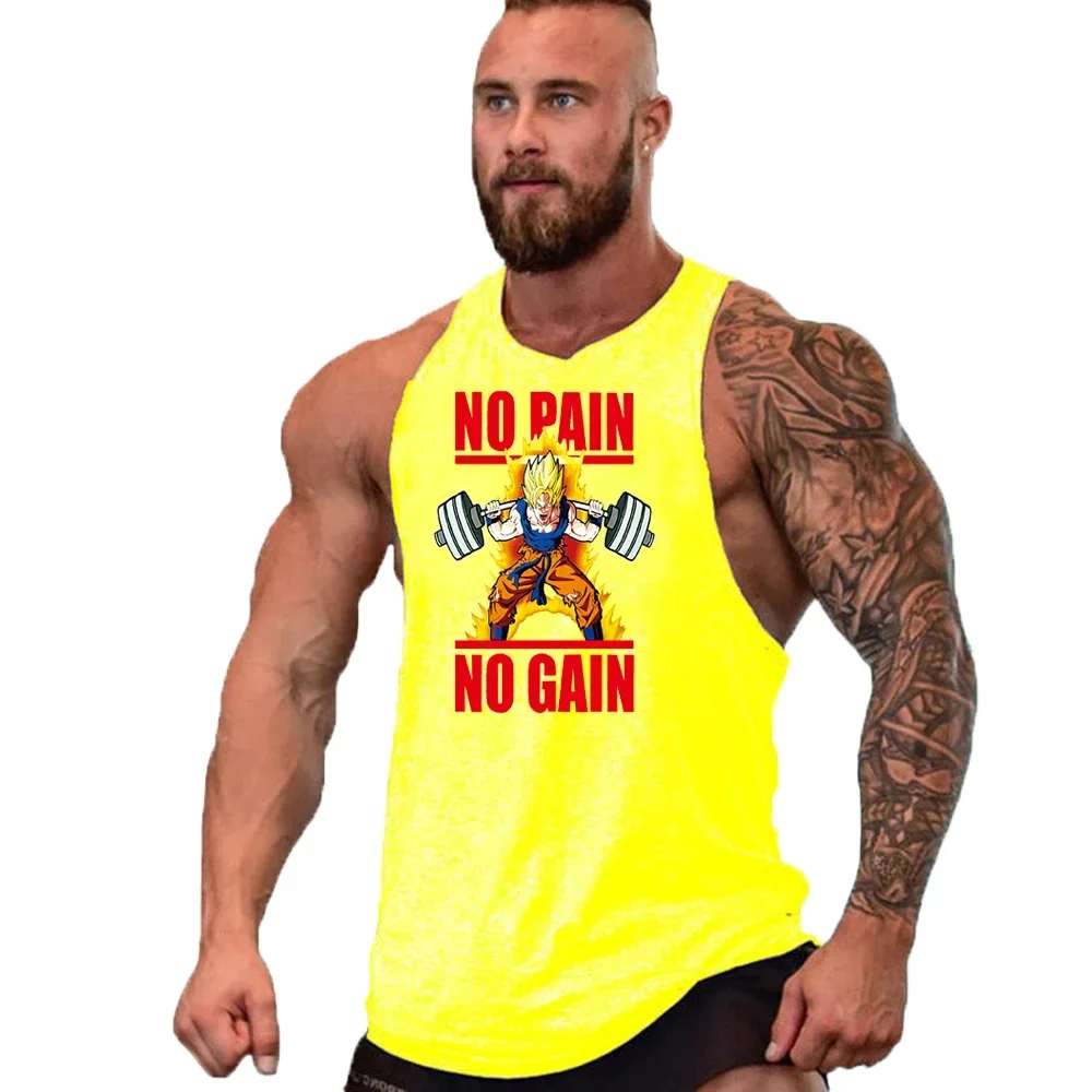 Bodybuilding Stringer Tank Tops Men Anime Funny Summer Clothing No Pain No Gain Vest Fitness Clothing Cotton Gym Singlets