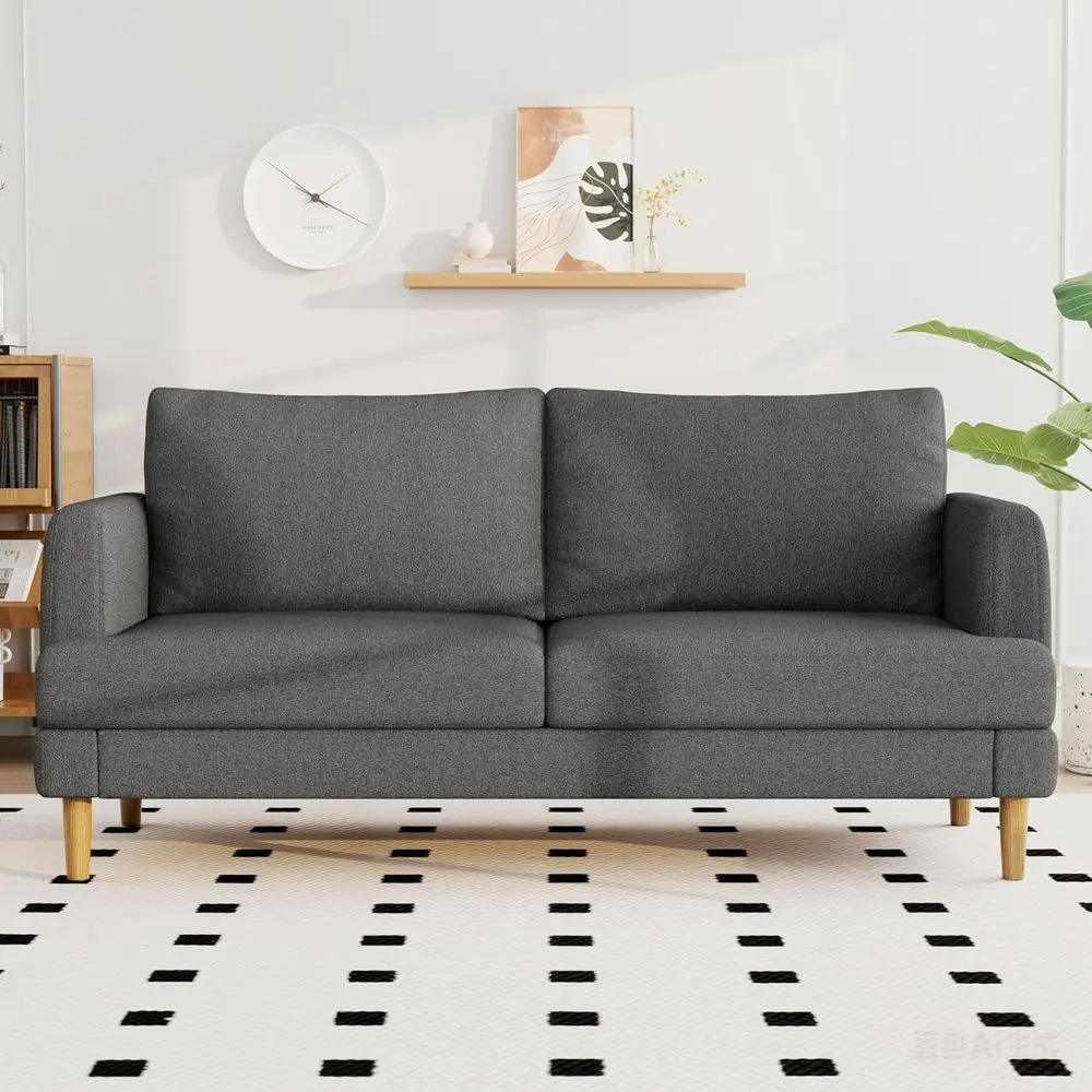 

70 Linen Fabric 2-Seater Deep Sofa with USB Type-C Ports for Cozy Living Room or Bedroom in Light Gray
