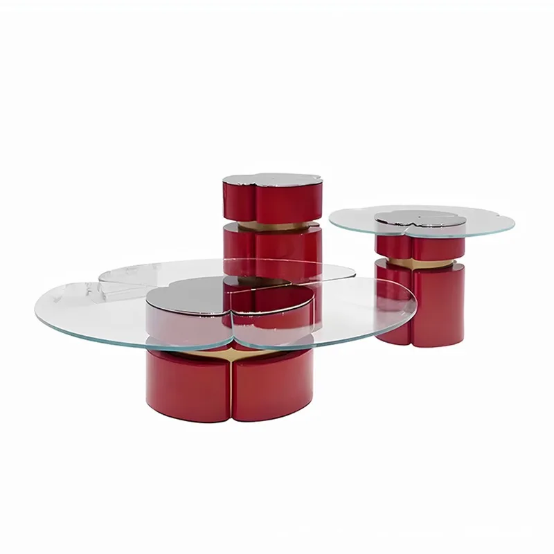 Italian light luxury stainless steel combination coffee table modern simple creative tempered glass tea table