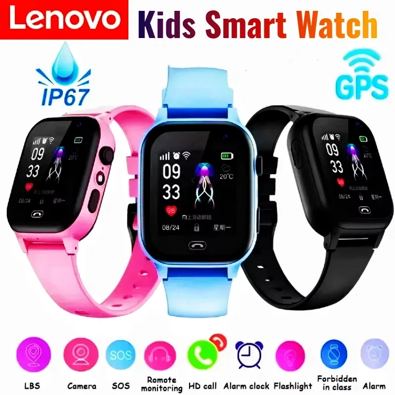 

Lenovo Kids Smart Watch Waterproof IP57 5G Multifunctional SOS GPS Camera Call Sim Card Child Gifts Sport Watches Tracker 2026