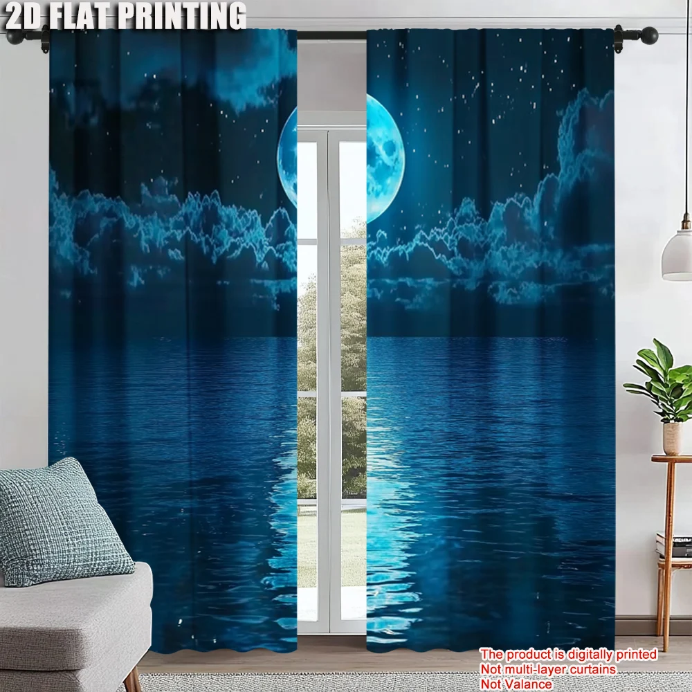 

2Pcs Moon Pattern Curtains Rod Pocket Decorative Window Drapes Window Treatments For Bedroom Living Room Home Decoration Room