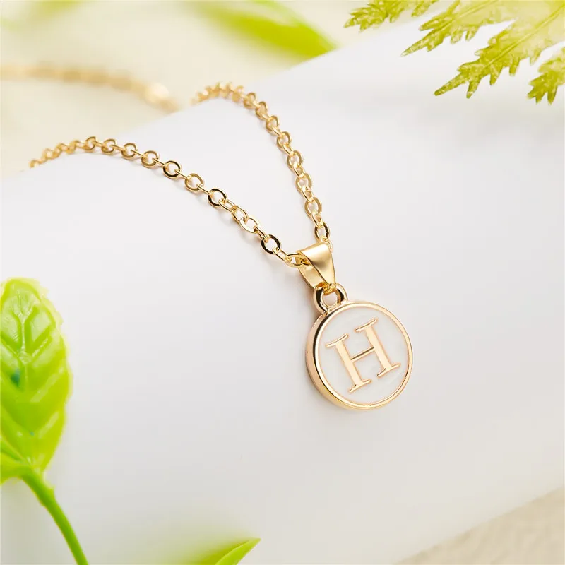 Mode A-Z 26 Buchstaben Halskette Für Frauen Exquisite Initialen Name Runde Emaille Anhänger Schlüsselbein Kette Choker Halsketten Schmuck – Detail 2