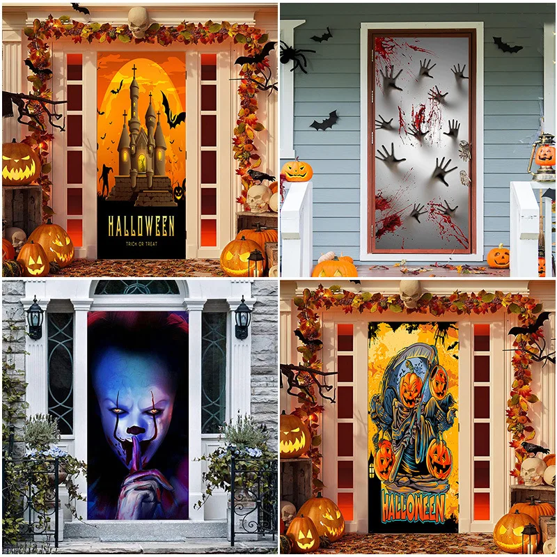 

Halloween Decorations Door Cover, Vintage Scary Witch Pumpkin Forest Halloween Backdrop Decor for Parties, Indoor Outdoor Decor