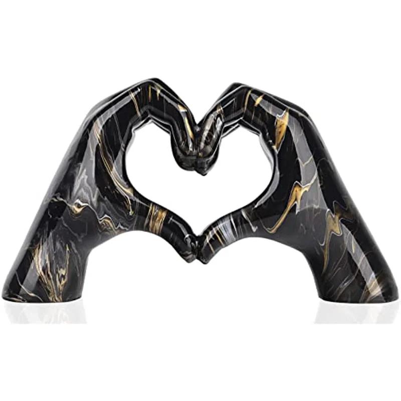 Black and Gold Gesture Sculpture Modern Art Heart-shaped Finger Home Decoration Wedding Office Living Room Table Decoration