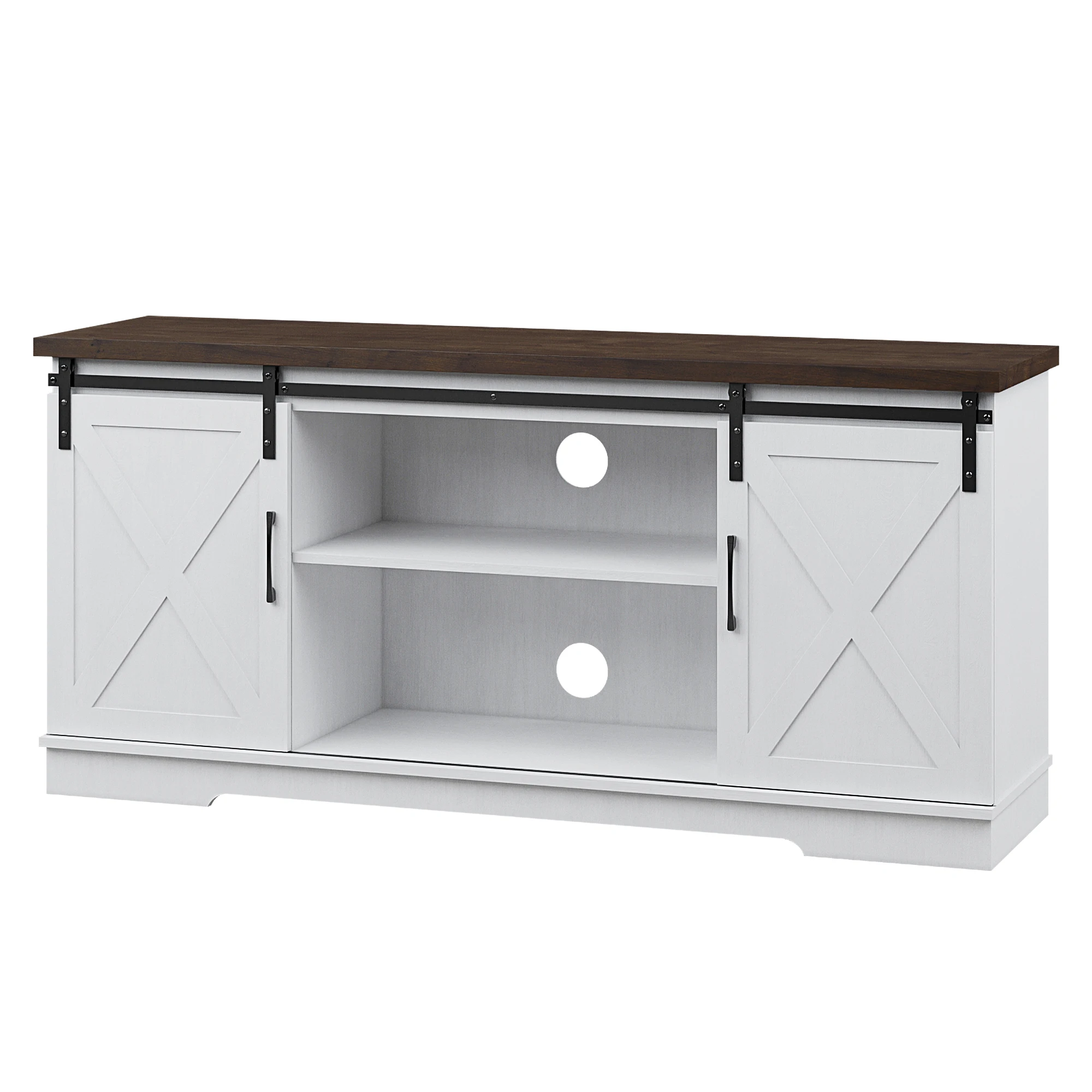 Farmhouse TV Stand, Entertainment Center for 65 Inch TV Media Console Cabinet, White Barn Doors TV Stand with Storage and Shelve