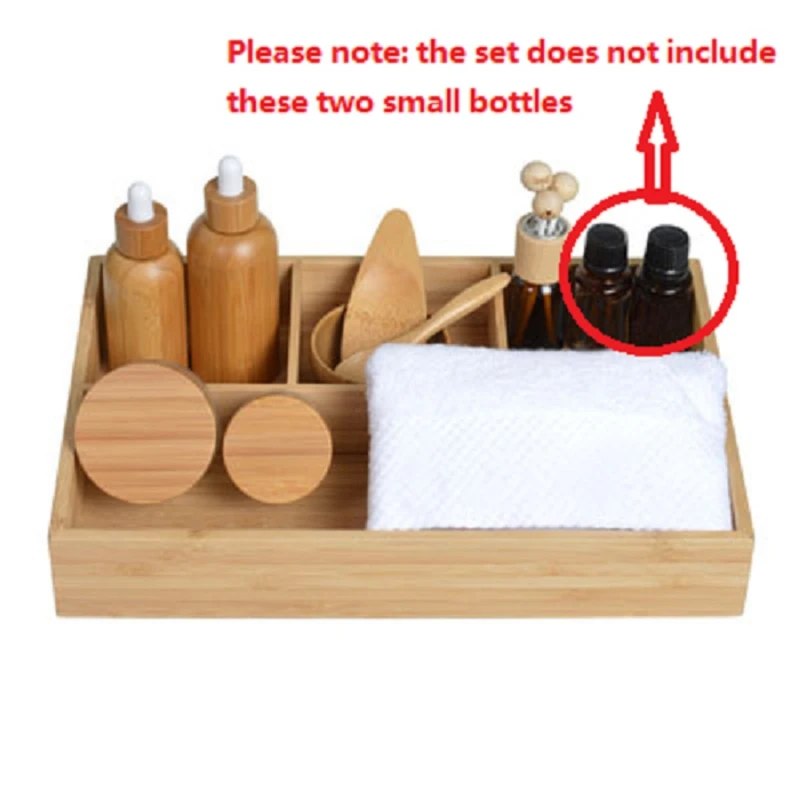 10pcs/set Bamboo Wooden Euro Dropper Caps Screw Cap Essential Oil Bottle Container Cream Boxes Oil Bowls Spoon Scraping Boards