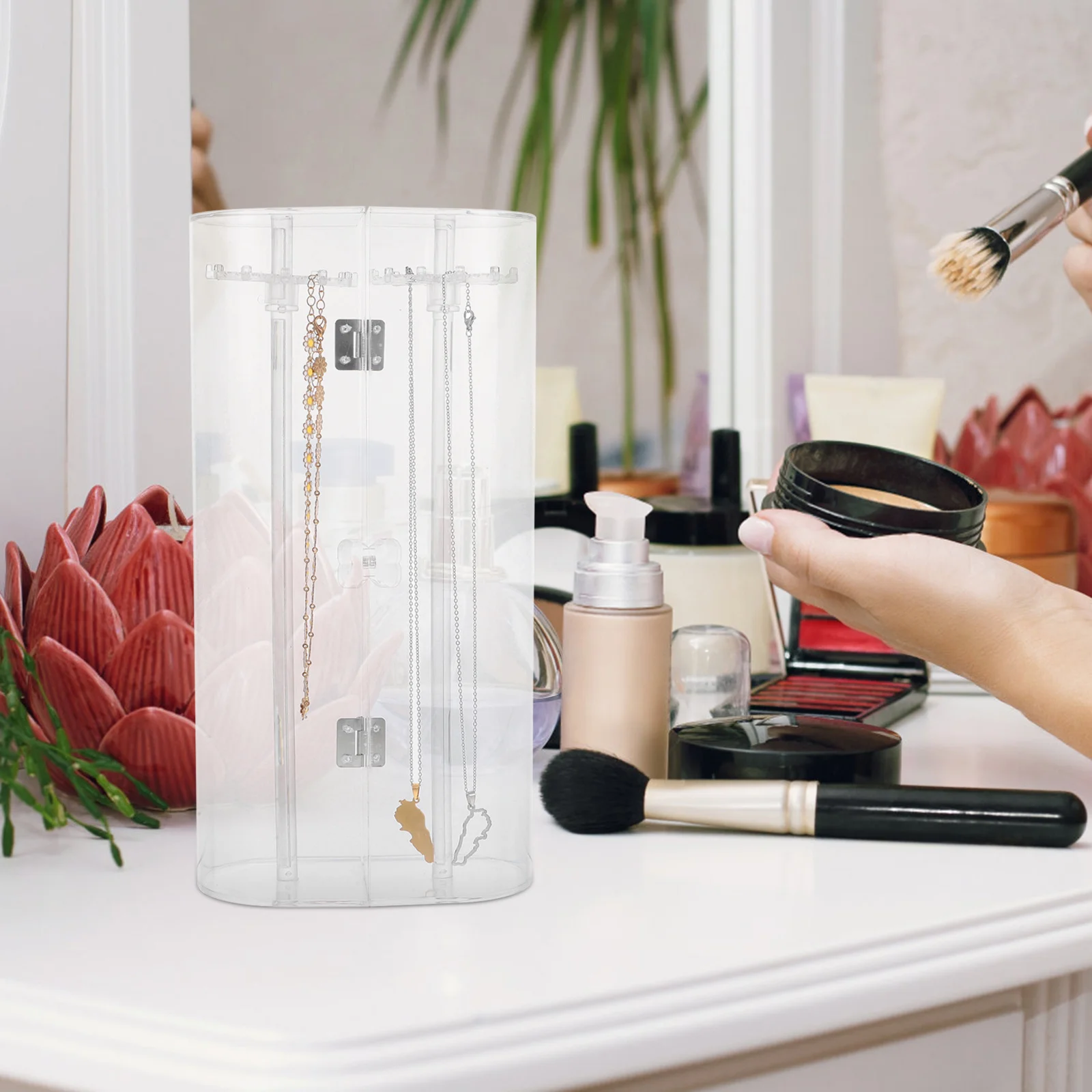 الدورية صندوق مجوهرات شفاف قلادة المنظم حامل حامل مجوهرات صغير عرض حالة سوار المنظم قلادة الوقوف