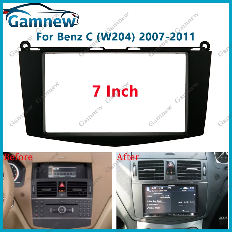 Facia-Marco de navegación embellecedor de 7 pulgadas, doble DIN, sin marco, compatible con consola central para Mercedes Benz clase C W204 2007-2011