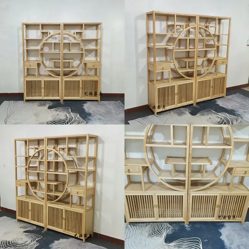 Solid Ash Wood Bogu Shelf Partition Cabinet Tea Storage Rack Simple Bookcase for Living Room Entrance Display Unit