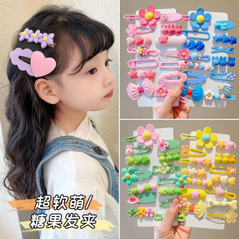 14-8Pcs/Set Candy Color Cartoon Bowknot Flower Hair Clips Baby Girls Yellow Pink Hairpin Barrettes Headwear Kid Hair Accessories