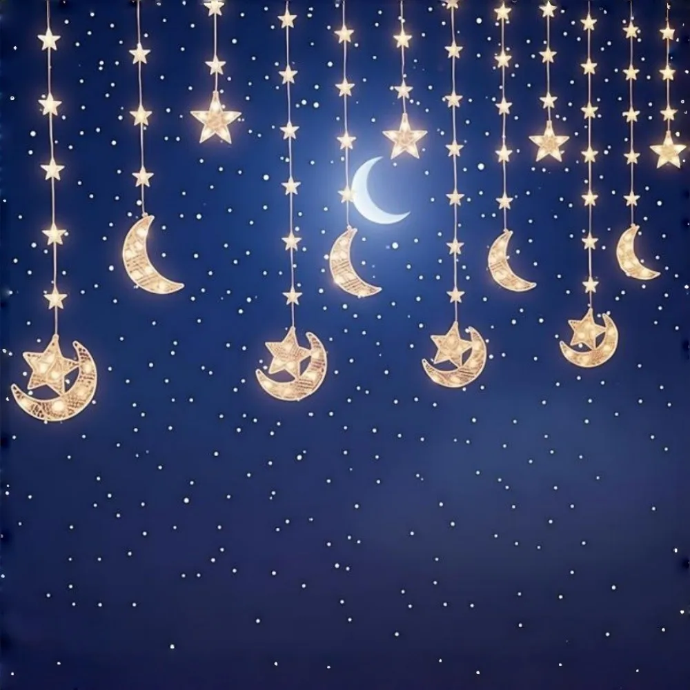 

1 шт. USB светодиодные гирлянды «Луна и звезда», 137,8 дюйма/3,5 м, гирлянды с 8 режимами, используются для Рамадана, Ид, свадеб, вечеринок, наружного декора