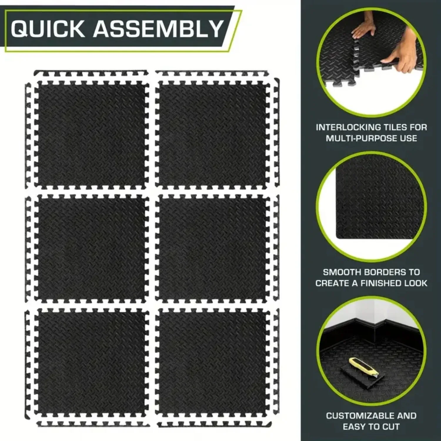16-Piece EVA Foam Interlocking Fitness Mat Anti-Slip and Shock-Absorbing Exercise Mat Portable Yoga Mat Fitness Essential