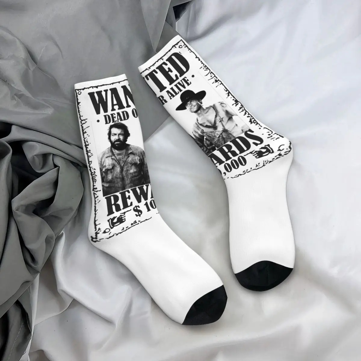 Retro Bud Spencer Terence Hill Wanted Lo Chimavano Trinity Epic Movie Soccer Socks Polyester Long Socks for Women Men Non-slip