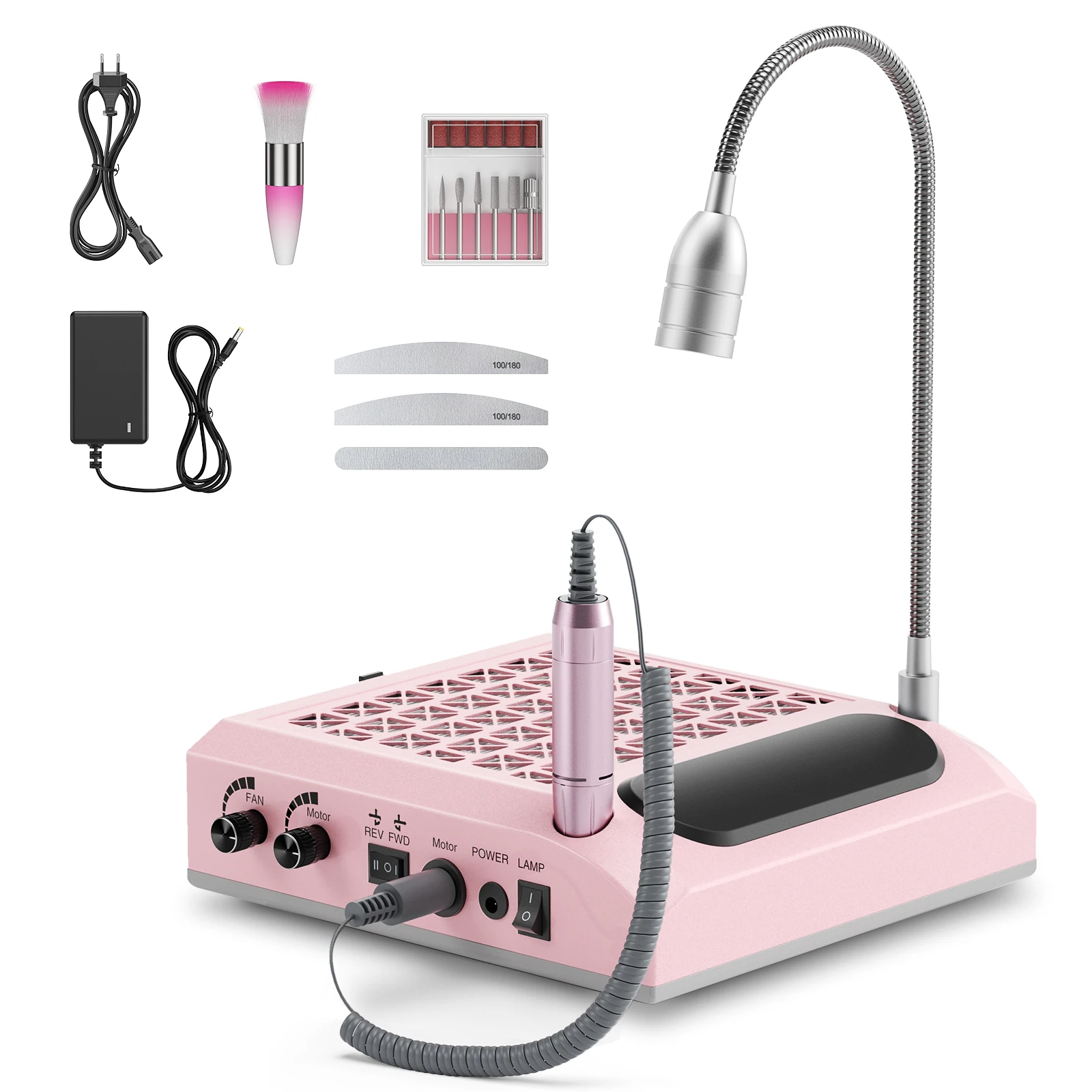 6-in-1 Nagelstaubabsauger mit elektrischer Nagelbohrmaschine & LED-Lampe, professionelle Nagelkunstmaschine für den Heim- und Salongebrauch, ideales Geschenk