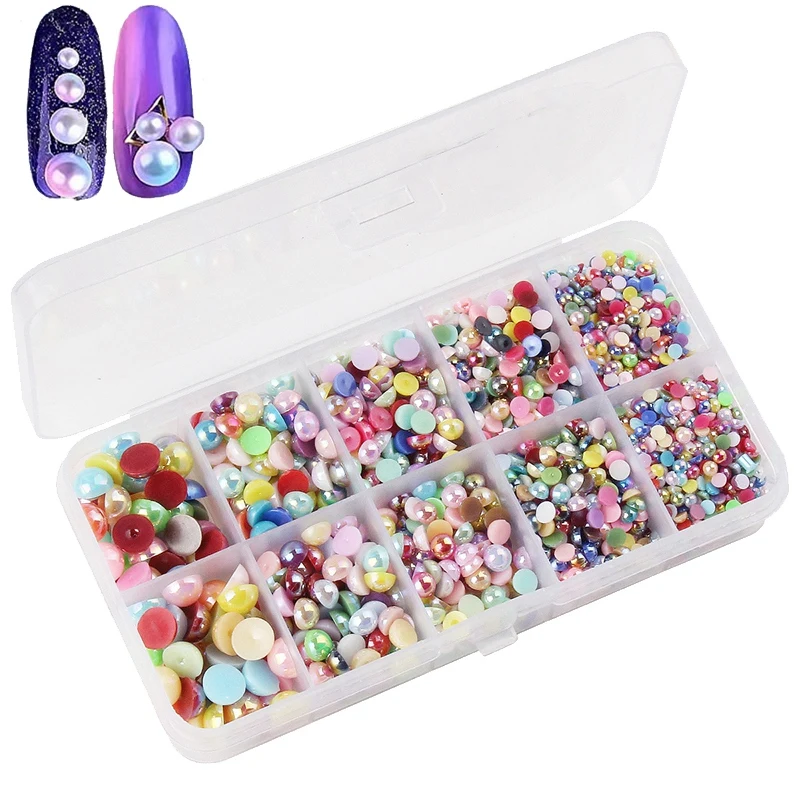 Half Round Flat Imitation Pearl Beads Assorted Mixed Sizes DIY Imitation Pearls For Embellishment Crafts Nail Making