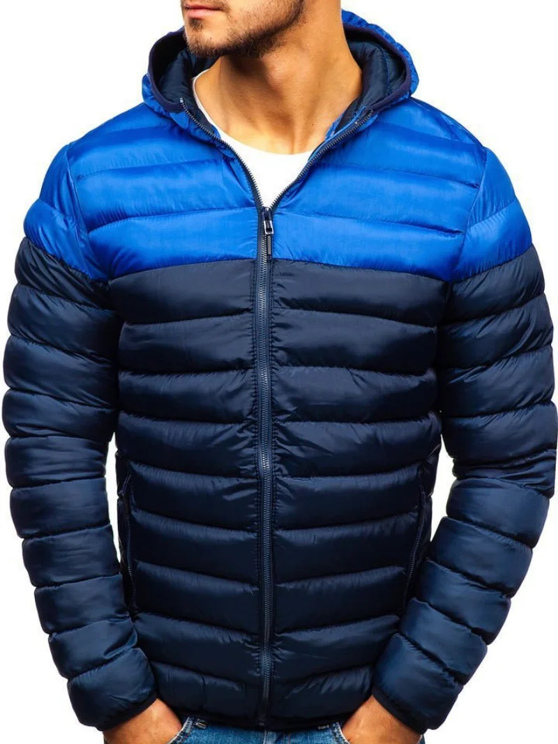 Winter Men Jacket Hoodies Coat Casual Parkas Male Two Color Patchwork Men\'s Winter Jackets