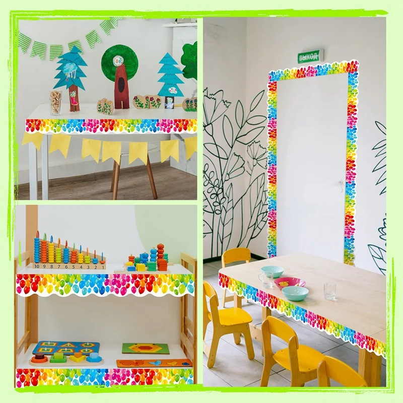 59 Feet Color Balloons Bulletin Board Borders, Scalloped Rolled Border Trim Stickers For Classroom, School, And Offices