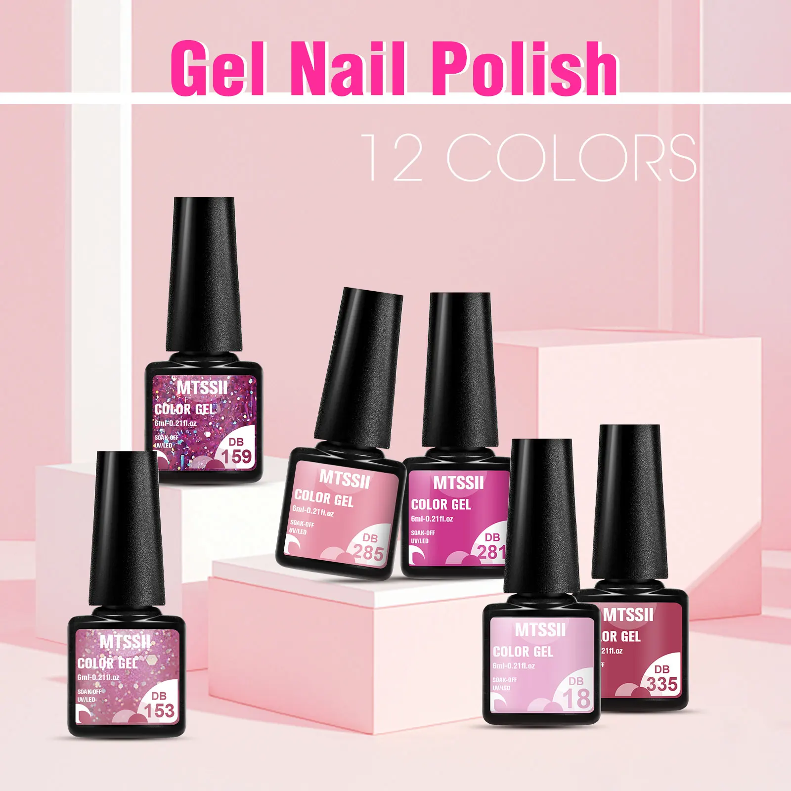 10/12pcs Pink Glitter Series Gel Nail Polish Set Soak Off Semi Permanent UV Varnish Kit all Design Manicure Art Nail Supplies